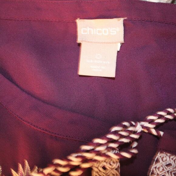 Chico’s Women’s Blouse Size 0 Small Purple Floral Embroidered Boho Top - Picture 8 of 8
